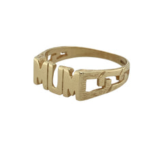 Load image into Gallery viewer, Celebrate love and family with this pre-owned 9ct yellow gold “Mum” ring, a meaningful design with classic style.

Design: The ring features the word “Mum” across the front, measuring 6mm high, with open curb-style shoulders adding character to the design.
Material: Made in 9-carat yellow gold, the polished finish provides a warm golden tone for timeless appeal.
Ring Detail: Lightweight and sentimental, this ring is a beautiful way to show appreciation and love.
