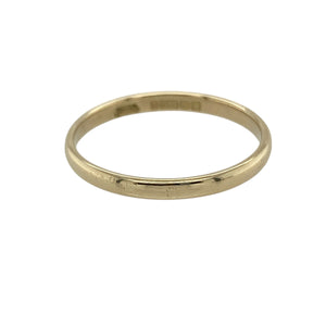 Celebrate classic simplicity with this pre-owned 9ct yellow gold wedding band ring, a timeless symbol of love and commitment.

Design: The ring features a traditional 2mm wide band with a smooth and polished finish for understated elegance.
Material: Made in 9-carat yellow gold, the warm tone offers a traditional choice with lasting appeal.
Ring Detail: Lightweight and versatile, this band is perfect as a wedding ring, stacking ring, or everyday piece.