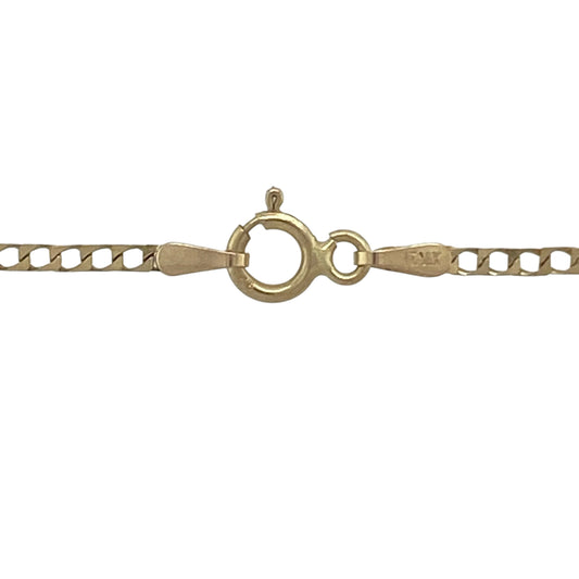 Bring delicate elegance and versatile style to your collection with this pre-owned 9ct yellow gold curb chain, a refined design perfect for everyday wear or pairing with a favourite pendant.

Design: The chain measures 24" in length with 1.5mm wide curb links, creating a fine and understated profile.
Material: Made from 9-carat yellow gold, the polished finish adds a warm and classic glow.