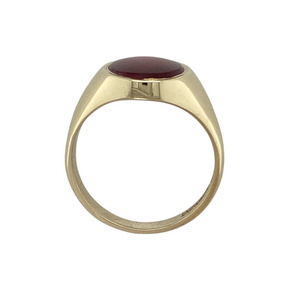 9ct Gold & Red Stone Oval Signet Ring