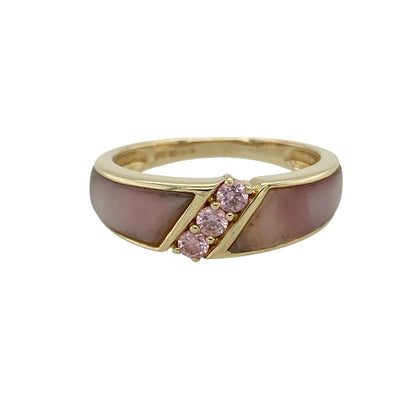 9ct Gold Pink Sapphire & Pink Mother of Pearl Set Band Ring