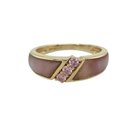 9ct Gold Pink Sapphire & Pink Mother of Pearl Set Band Ring