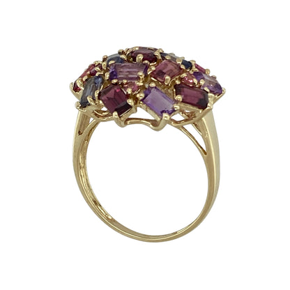 9ct Gold & Multi Gemstone Set Large Cluster Ring