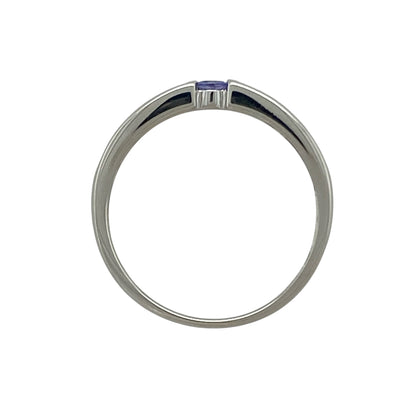 9ct White Gold & Blue/Purple Stone Set Band Ring