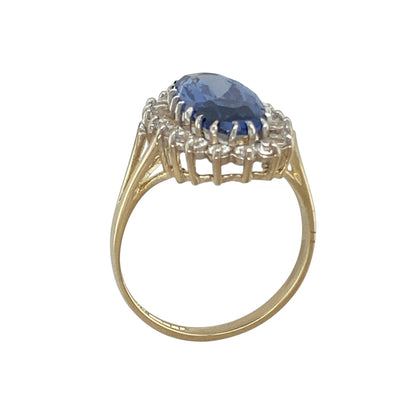 9ct Gold Blue Stone & Cubic Zirconia Set Cluster Ring