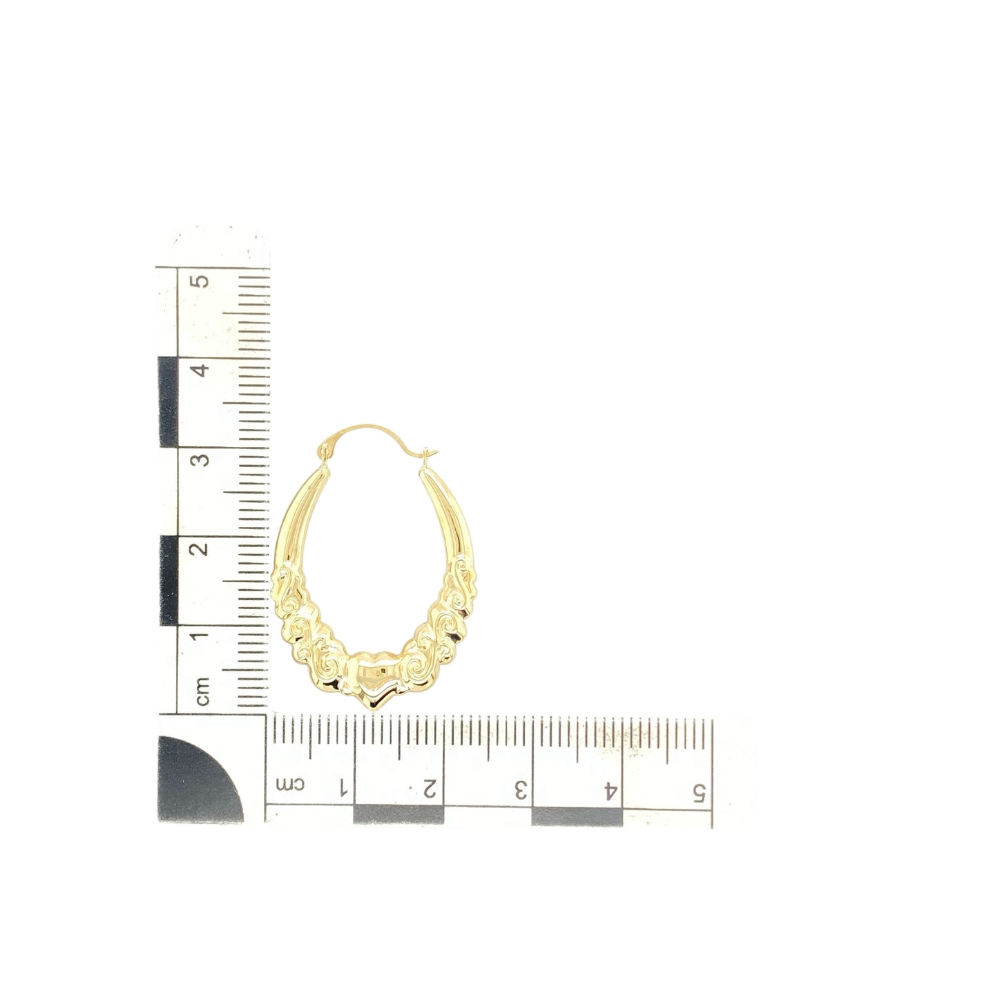 9ct Gold Heart Patterned Oval Creole Earrings