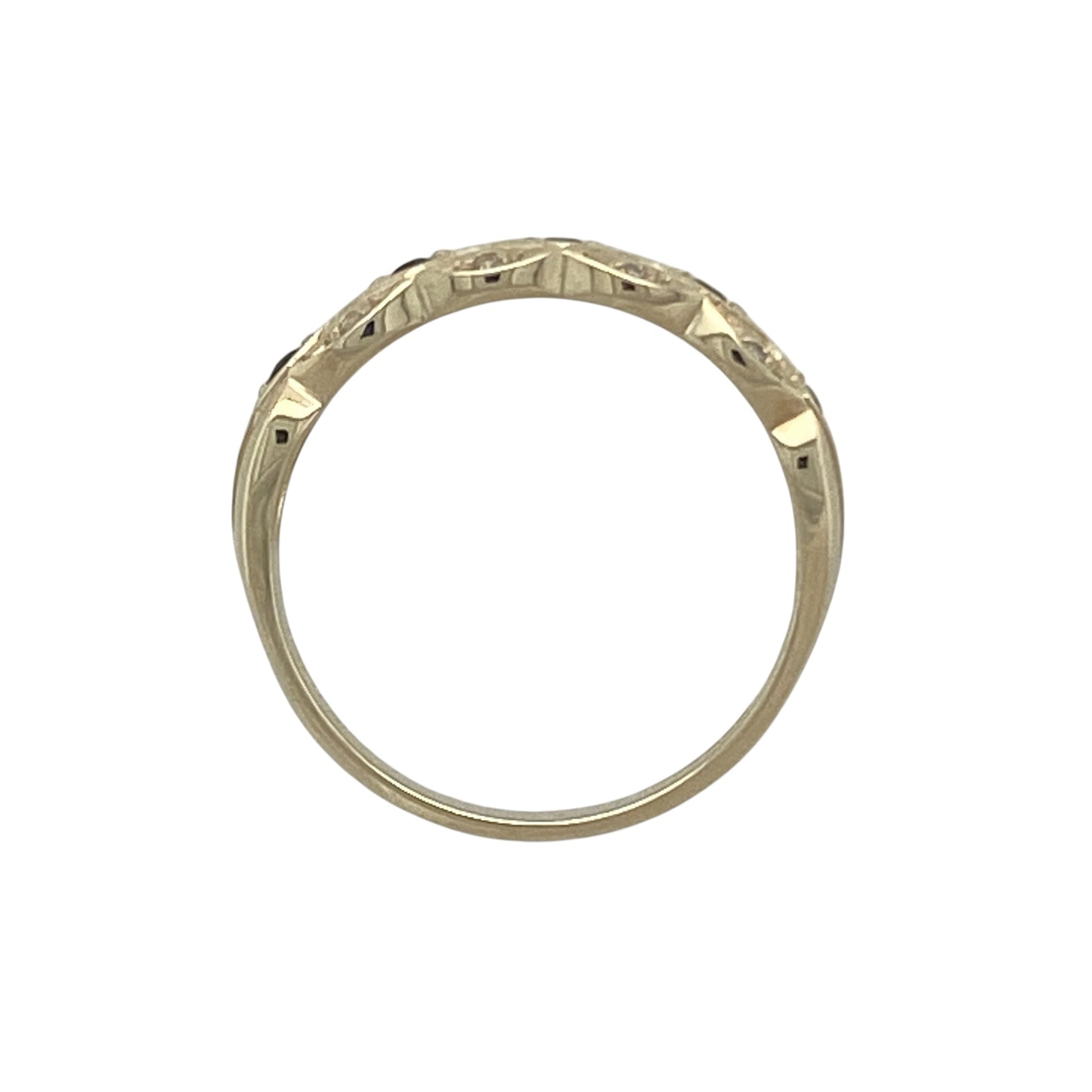 9ct Gold Diamond & Sapphire Set Patterned Band Ring