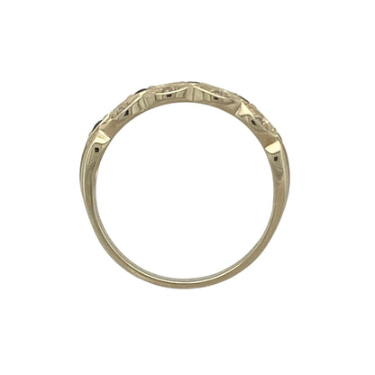 9ct Gold Diamond & Sapphire Set Patterned Band Ring