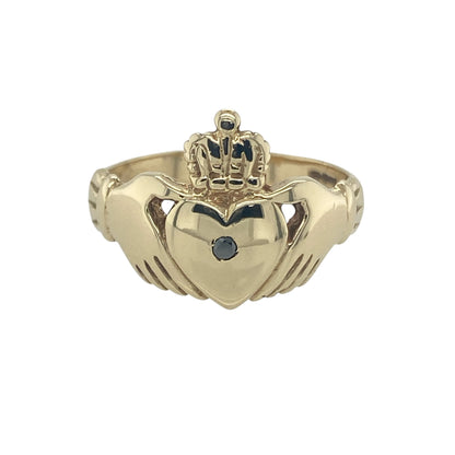 9ct Gold & Black Diamond Set Claddagh Ring