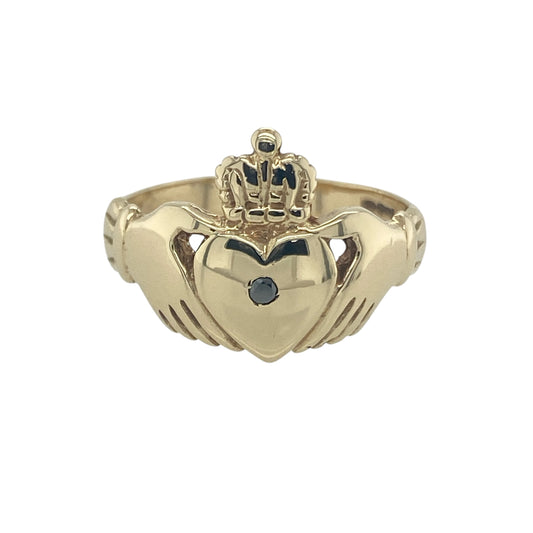 9ct Gold & Black Diamond Set Claddagh Ring