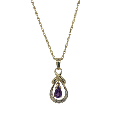 9ct Gold Diamond & Amethyst Set 18" Necklace
