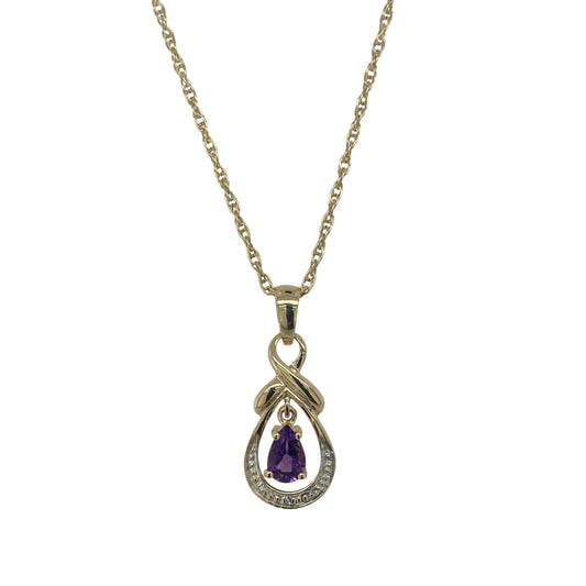 9ct Gold Diamond & Amethyst Set 18" Necklace
