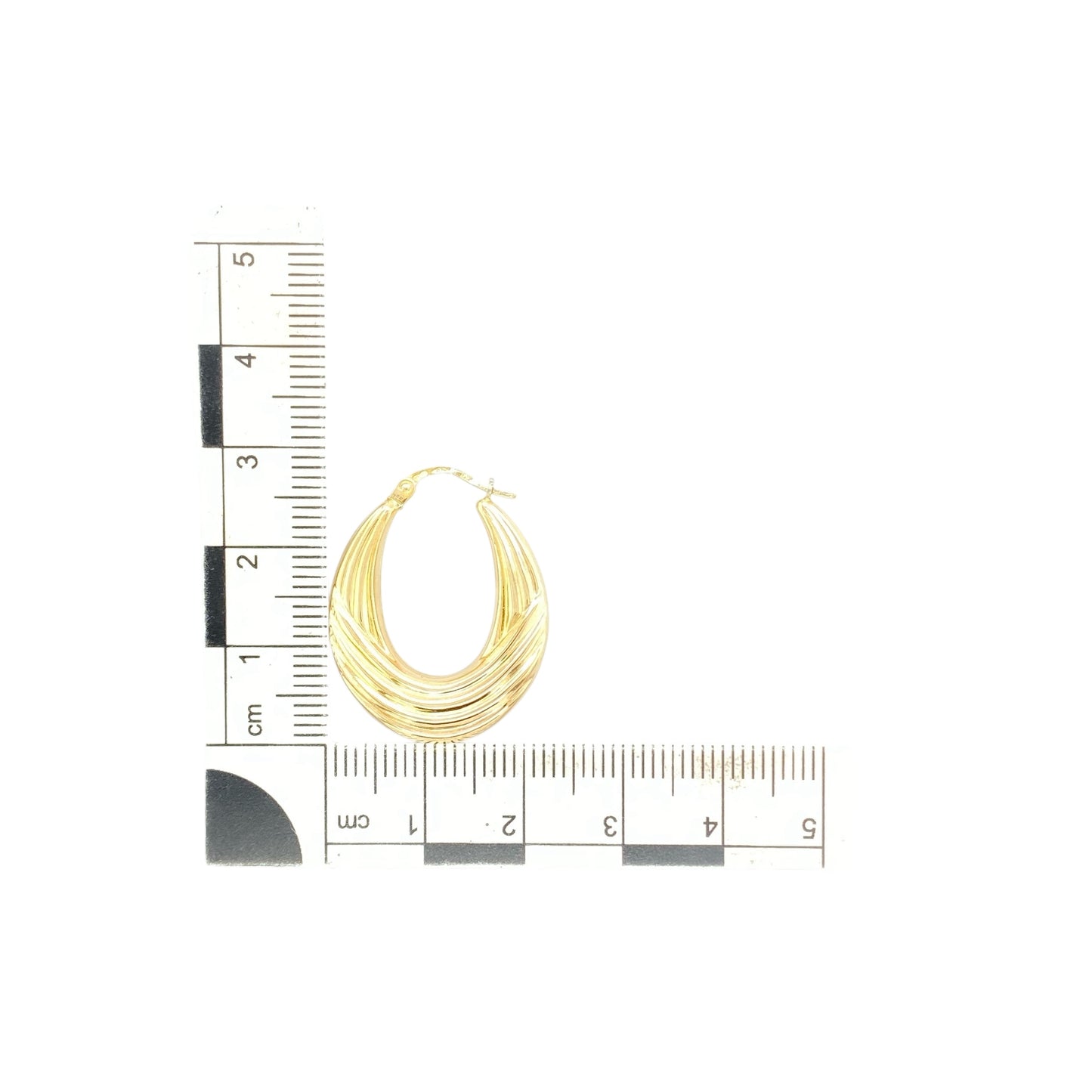9ct Gold Patterned Oval Creole Earrings