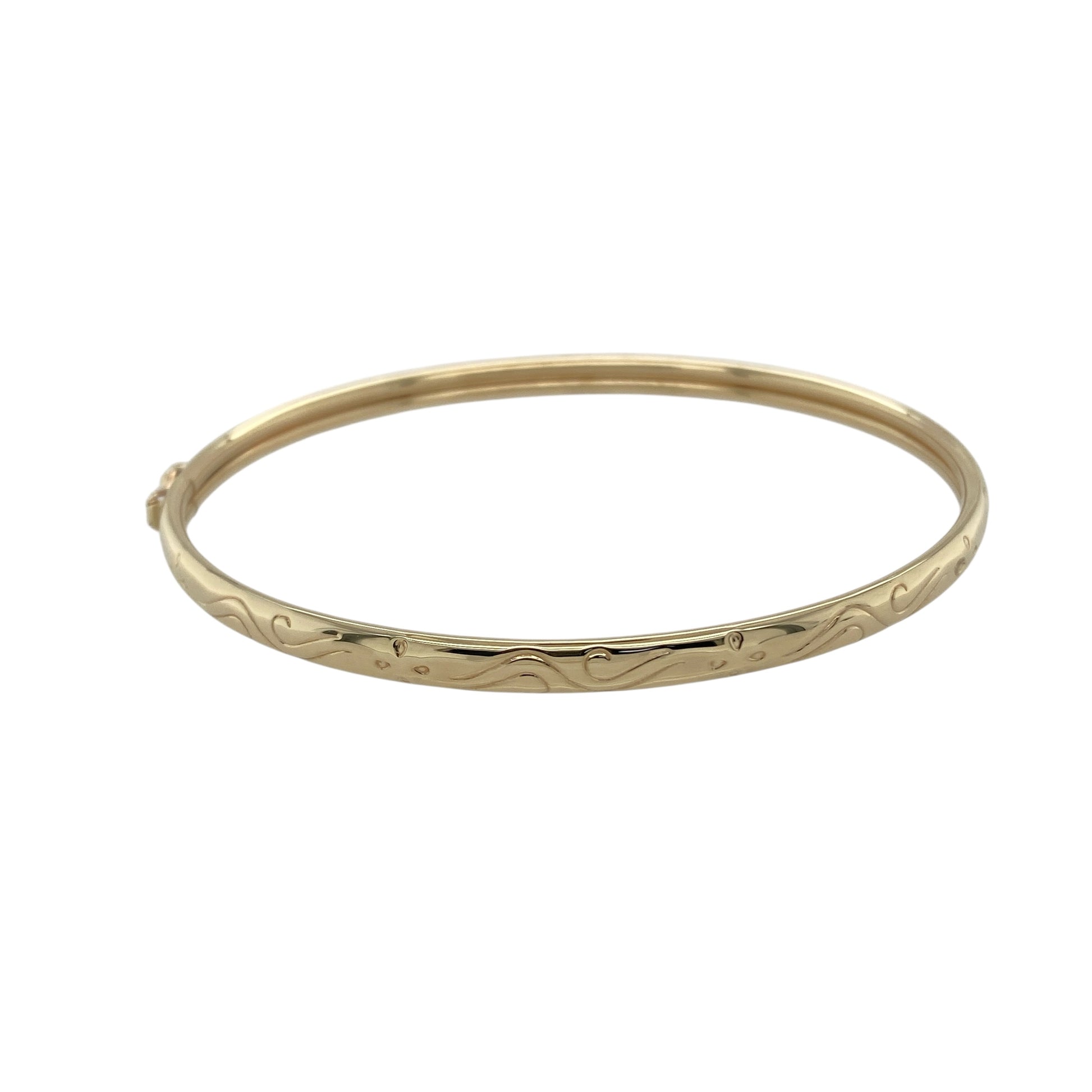 9ct Gold Patterned Hinged Bangle