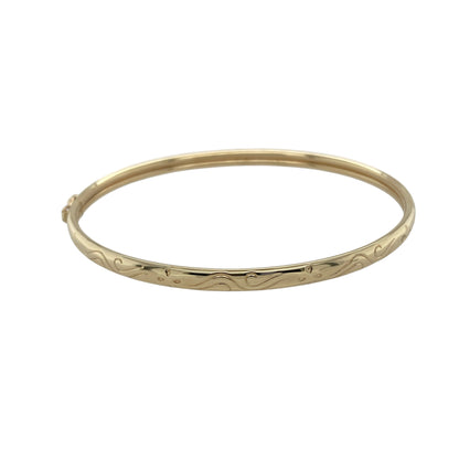 9ct Gold Patterned Hinged Bangle