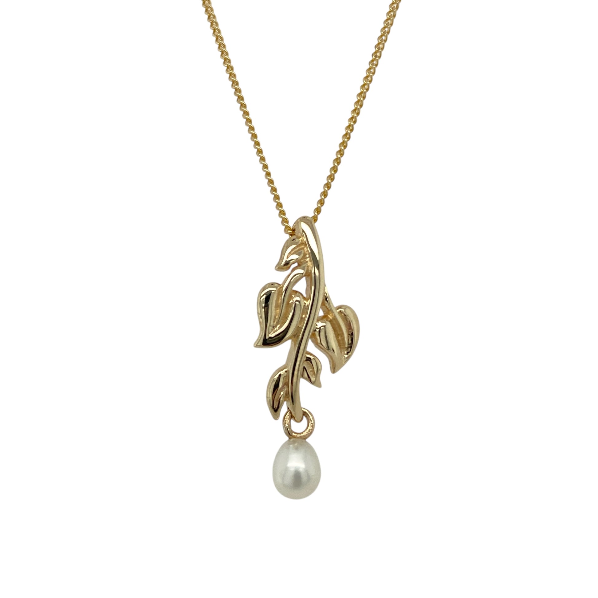 9ct Gold & Pearl Set Vine Leaf 18" Necklace