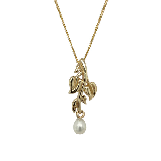 9ct Gold & Pearl Set Vine Leaf 18" Necklace