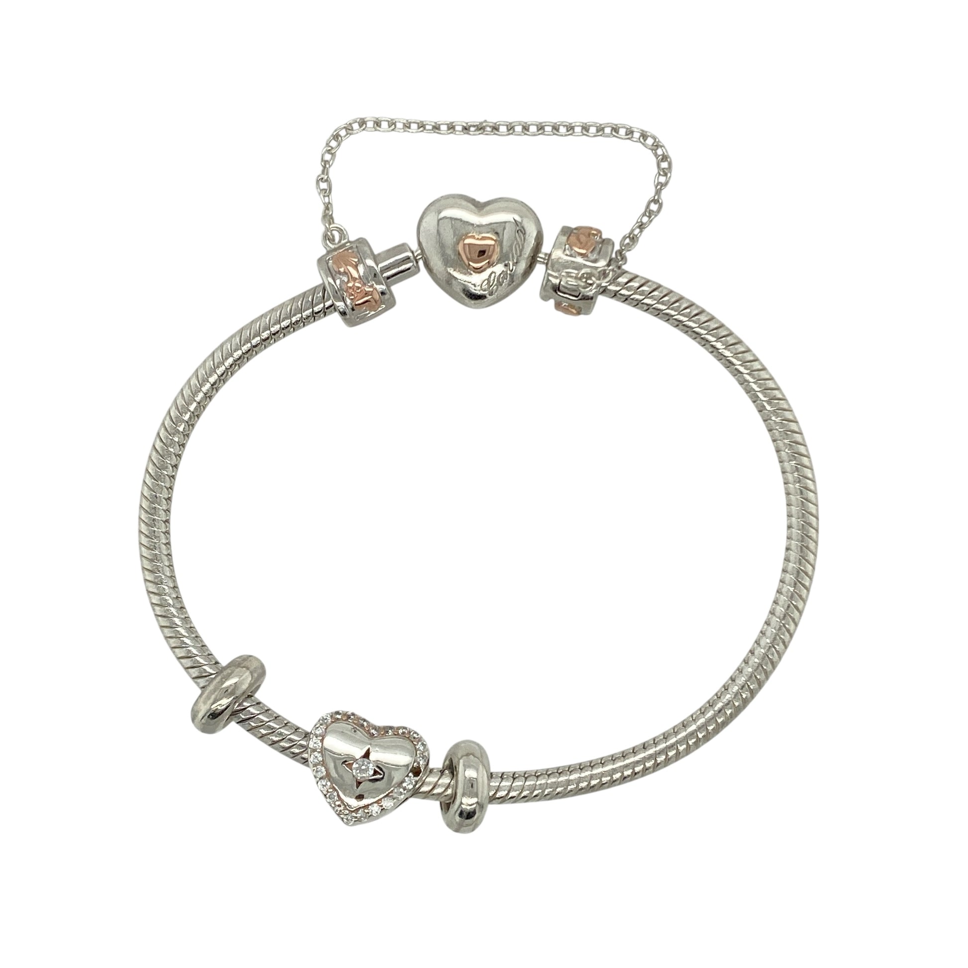 925 Silver & White Topaz Clogau 6.5" Heart Charm Bracelet