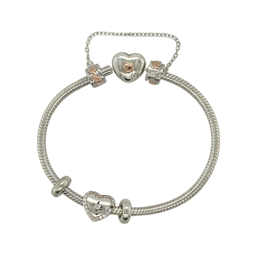 925 Silver & White Topaz Clogau 6.5" Heart Charm Bracelet