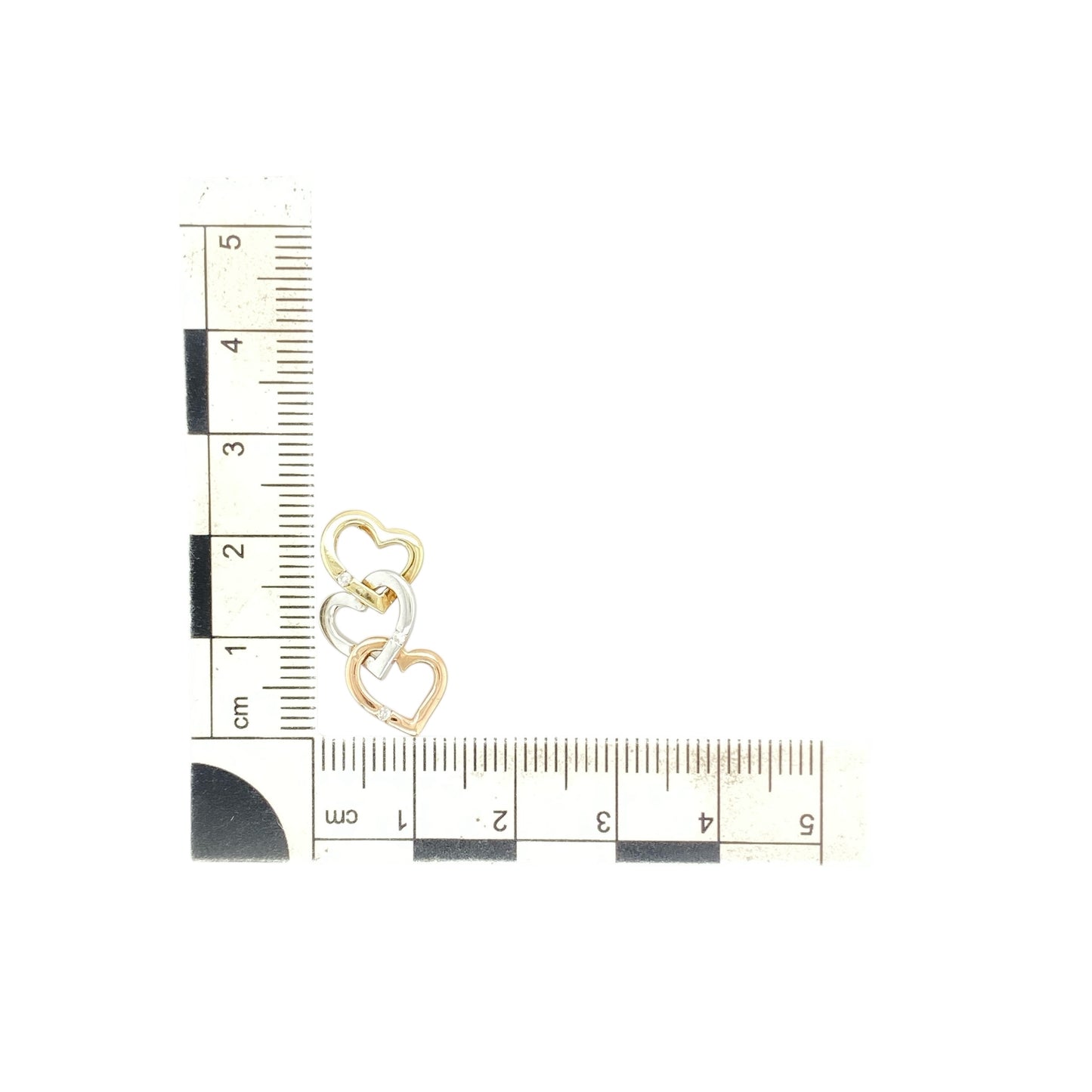 9ct Gold & Diamond Set Three Open Heart Pendant