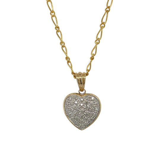 9ct Gold & Diamond Set Heart Cluster 18" Necklace