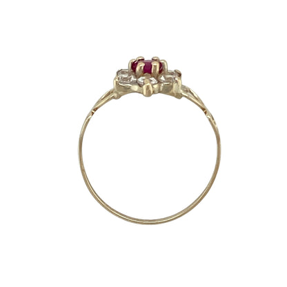 9ct Gold Ruby & Cubic Zirconia Set Flower Cluster Ring