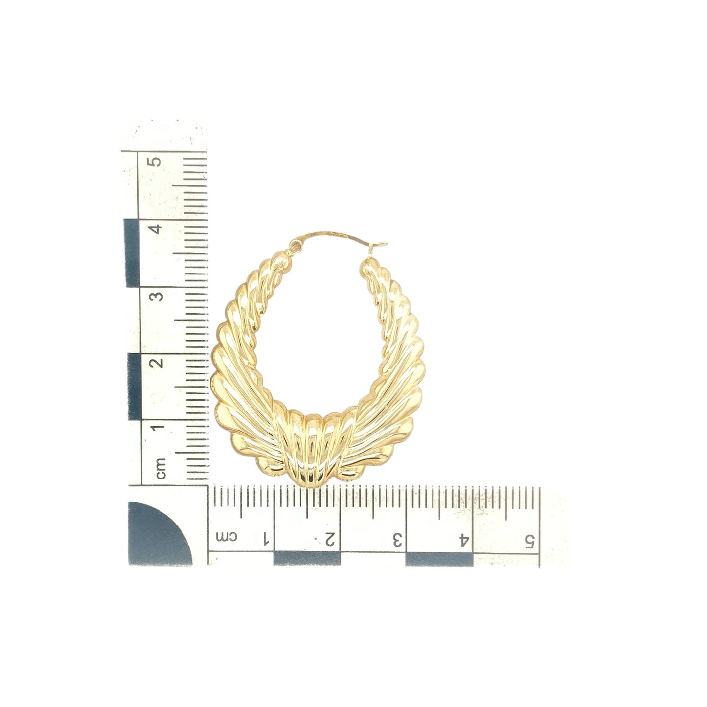 9ct Gold Large Patterned Oval Creole Earrings