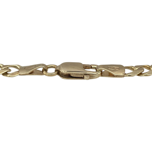 Bring classic style and versatile wear to your collection with this pre-owned 9ct yellow gold curb bracelet—a timeless design with everyday appeal.

Design: The bracelet features a 7.5-inch curb chain with 4mm wide links, creating a smooth and flexible style that lies comfortably on the wrist.
Material: Made from 9-carat yellow gold, the polished finish enhances the shine and rich golden tone of the links.