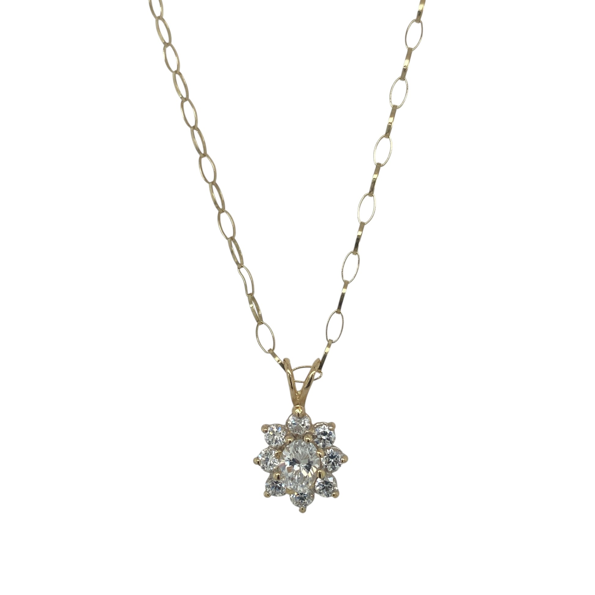 14ct Gold & Cubic Zirconia Set Cluster 18" Necklace