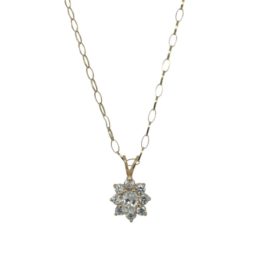 14ct Gold & Cubic Zirconia Set Cluster 18" Necklace