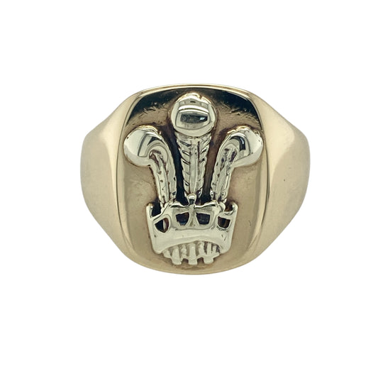 9ct Gold Welsh Three Feathers Signet Ring