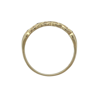 9ct Gold Diamond & Sapphire Set Patterned Band Ring
