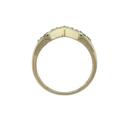 9ct Gold Diamond & Emerald Set Wishbone Ring