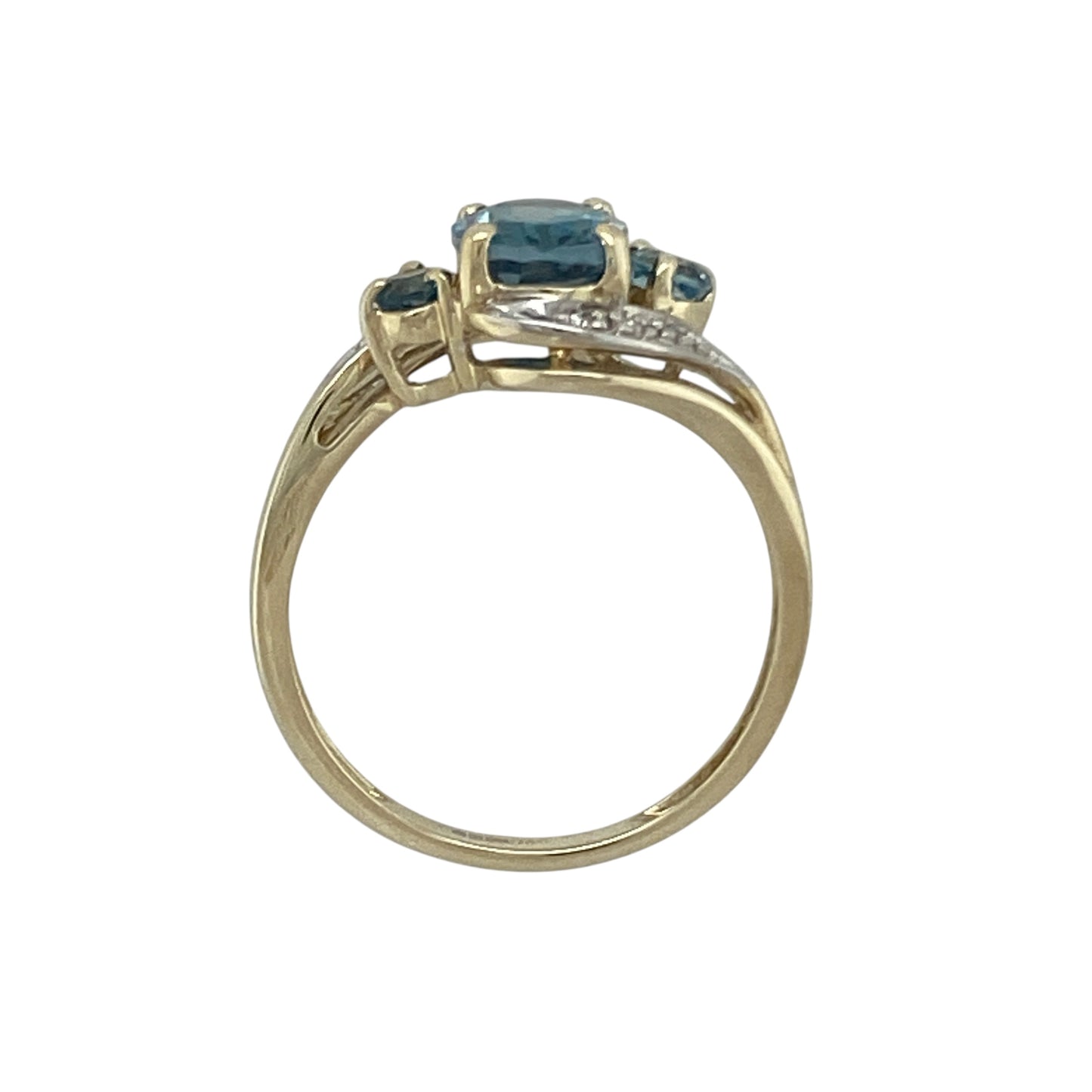 9ct Gold Diamond & Blue Topaz Set Twist Ring
