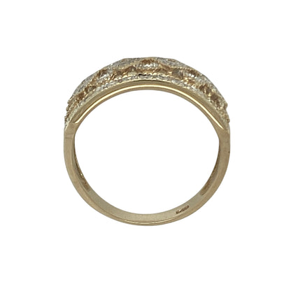 9ct Gold & Diamond Set Open Patterned Wide Ring