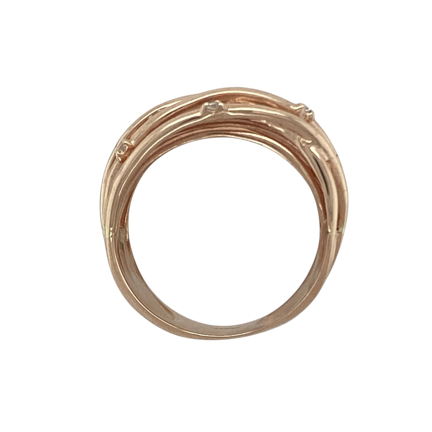 9ct Gold & Diamond Set Multi Strand Style Wide Band Ring