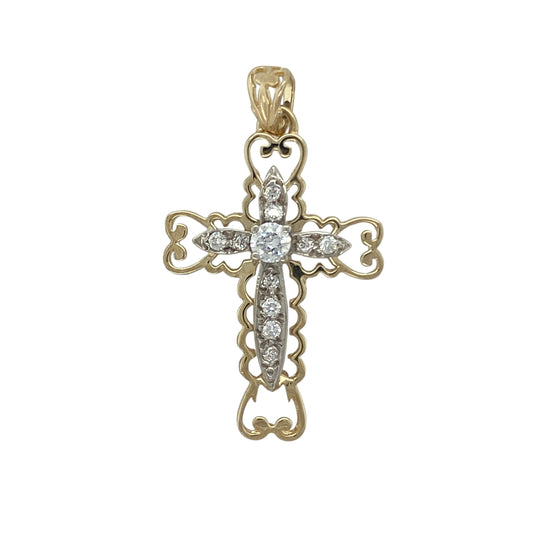 9ct Gold & Cubic Zirconia Set Fancy Cross Pendant