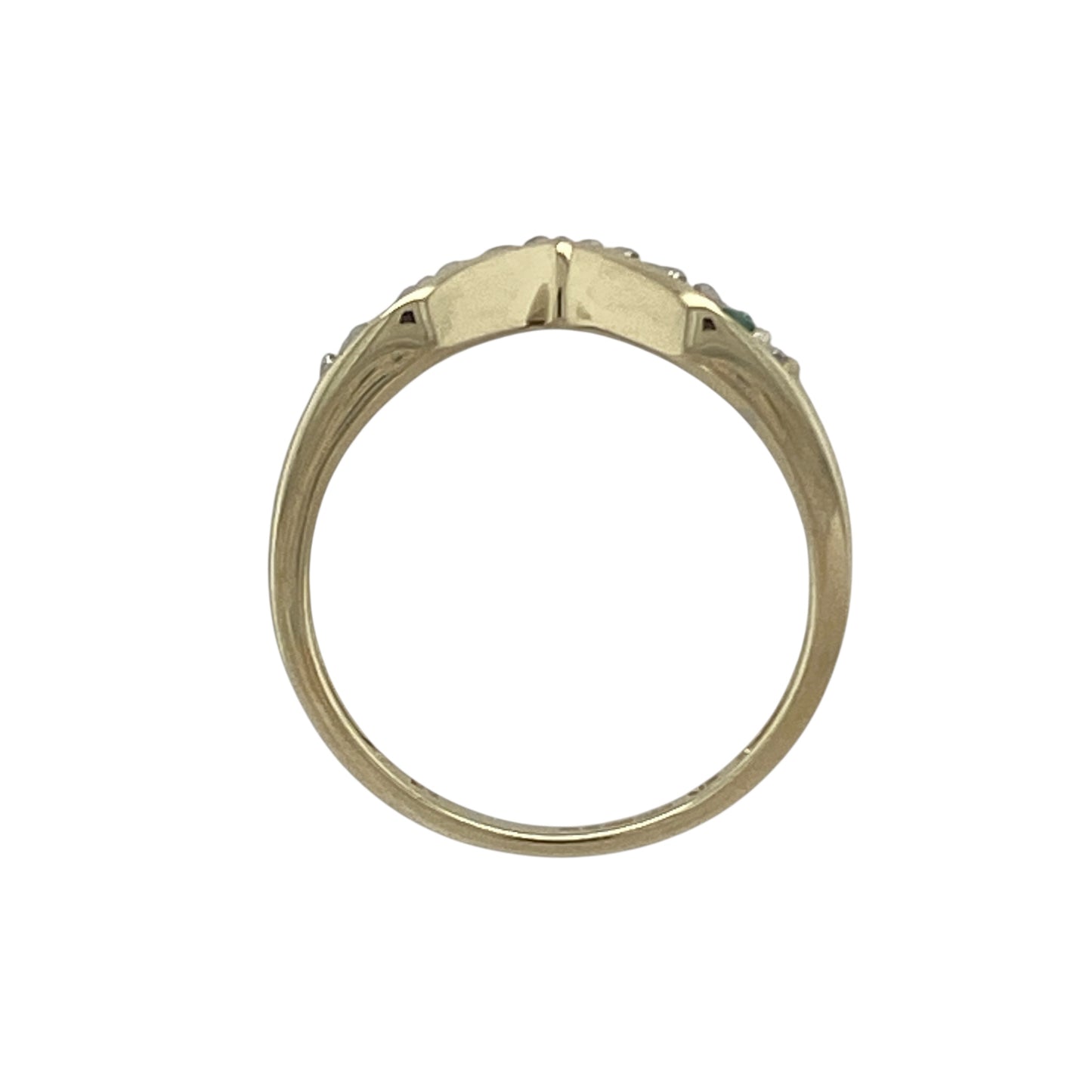 9ct Gold Diamond & Emerald Set Wishbone Ring
