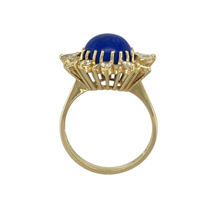 18ct Gold Diamond & Lapis Lazuli Set Cluster Ring