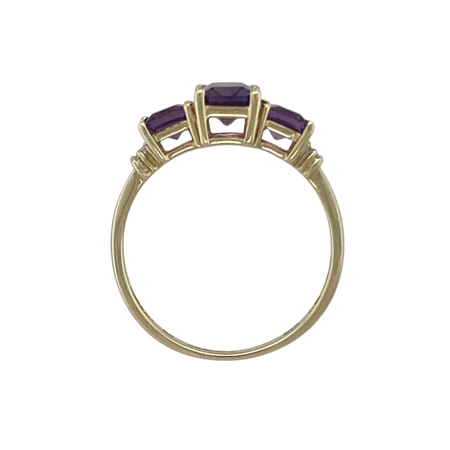 9ct Gold Diamond & Amethyst Set Trilogy Ring