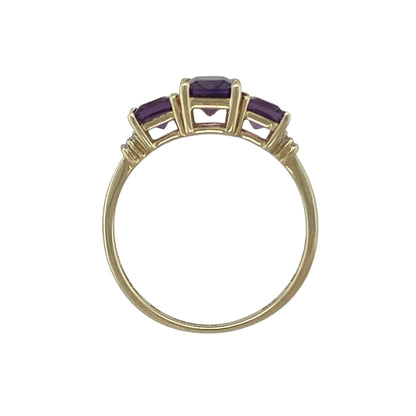 9ct Gold Diamond & Amethyst Set Trilogy Ring