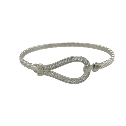 New 925 Silver & Cubic Zirconia Set Horseshoe Bangle