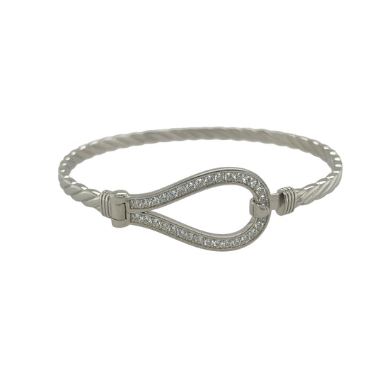 New 925 Silver & Cubic Zirconia Set Horseshoe Bangle