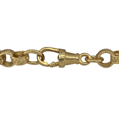 Bring elegant warmth and classic design to your collection with this new solid 925 silver heavily 9ct gold plated patterned belcher bracelet, a timeless piece with refined detail.

Design: The bracelet measures 6.5 inches in length with 6mm wide alternating plain and patterned links, creating a delicate contrast and stylish texture.
Material: Made from solid 925 sterling silver with a heavy 9ct gold plating, the polished finish enhances the rich golden tone and highlights the intricate craftsmanship.