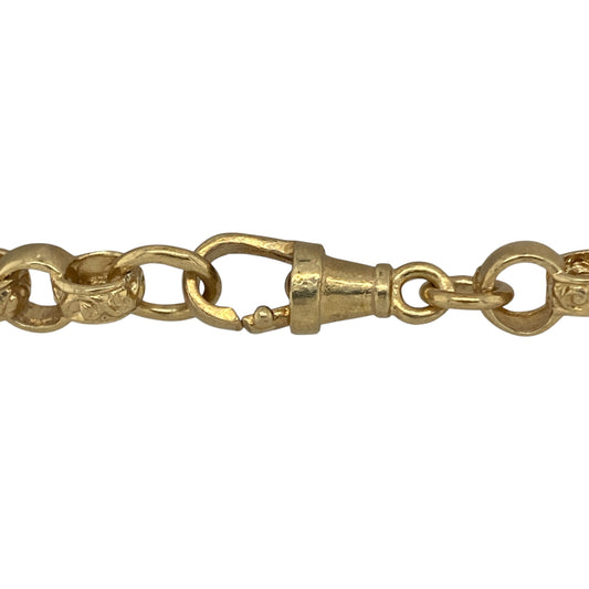Bring elegant warmth and classic design to your collection with this new solid 925 silver heavily 9ct gold plated patterned belcher bracelet, a timeless piece with refined detail.

Design: The bracelet measures 6.5 inches in length with 6mm wide alternating plain and patterned links, creating a delicate contrast and stylish texture.
Material: Made from solid 925 sterling silver with a heavy 9ct gold plating, the polished finish enhances the rich golden tone and highlights the intricate craftsmanship.