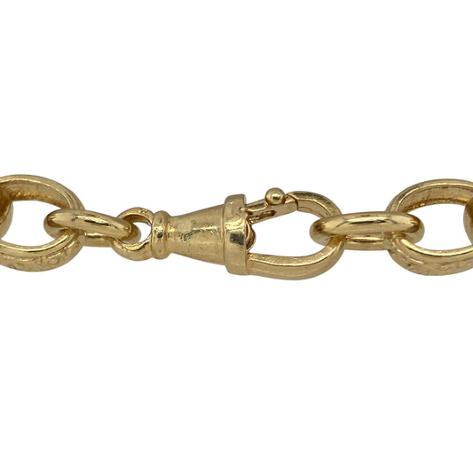 Bring rich golden shine and timeless style to your collection with this new solid 925 silver heavily 9ct gold plated patterned belcher bracelet, a classic design with elegant detail.

Design: The bracelet measures 7.75 inches in length with 9mm wide alternating plain and patterned links, creating a refined contrast and stylish texture.
Material: Made from solid 925 sterling silver with a heavy 9ct gold plating, the polished finish enhances the warm golden tone
