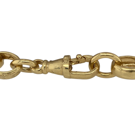 Bring elegant warmth and timeless style to your collection with this new solid 925 silver heavily 9ct gold plated patterned belcher bracelet, a refined design with classic appeal.

Design: The bracelet measures 6.5 inches in length with 9mm wide alternating plain and patterned links, creating a sophisticated contrast and stylish finish.
Material: Made from solid 925 sterling silver with a heavy 9ct gold plating, the polished surface enhances the golden tone and highlights the intricate link detailing.
