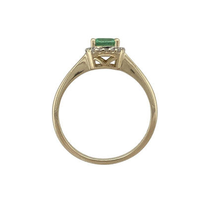14ct Gold Diamond & Emerald Set Halo Ring