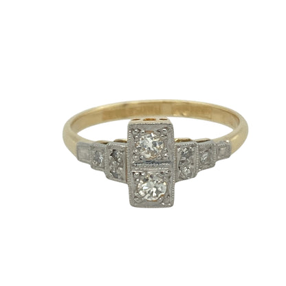 18ct Gold & Platinum Diamond Set Vintage Style Art Deco Ring