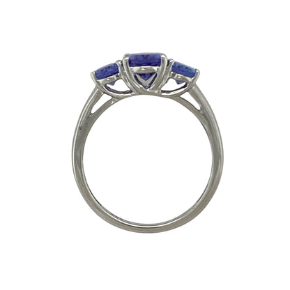 14ct White Gold & Tanzanite Set Oval Trilogy Ring